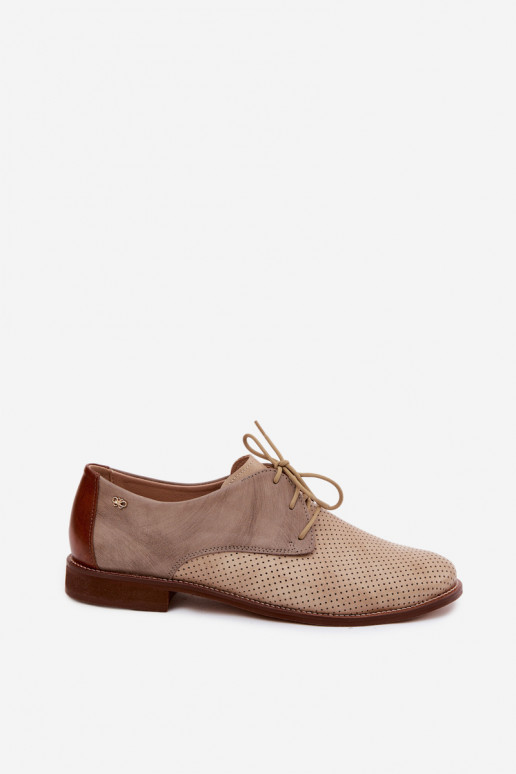 Eleganti scarpe in pelle da donna sabbia e marrone con lacci Zazoo 4238