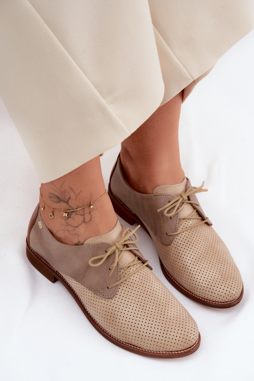 Eleganti scarpe in pelle da donna sabbia e marrone con lacci Zazoo 4238