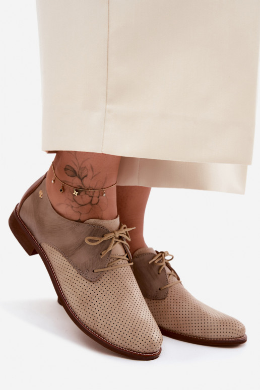 Eleganti scarpe in pelle da donna sabbia e marrone con lacci Zazoo 4238