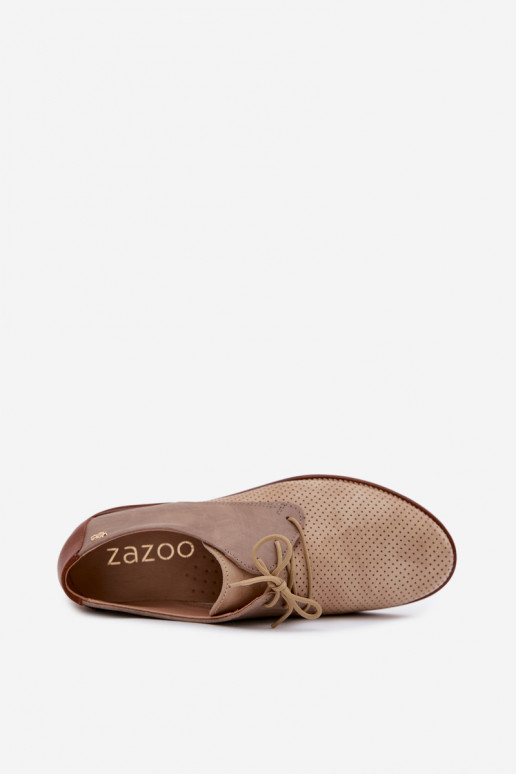 Eleganti scarpe in pelle da donna sabbia e marrone con lacci Zazoo 4238