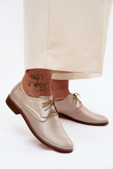 Eleganti scarpe in pelle da donna dorate con lacci Zazoo 4238