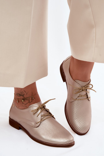 Eleganti scarpe in pelle da donna dorate con lacci Zazoo 4238 2