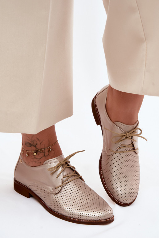 Eleganti scarpe in pelle da donna dorate con lacci Zazoo 4238