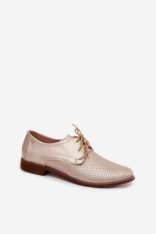Eleganti scarpe in pelle da donna dorate con lacci Zazoo 4238