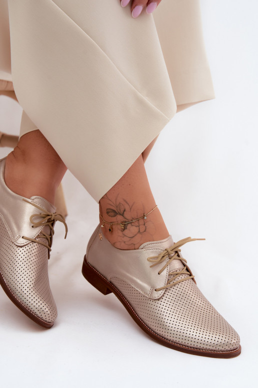Eleganti scarpe in pelle da donna dorate con lacci Zazoo 4238