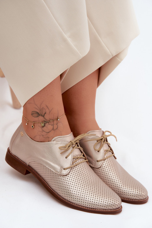 Eleganti scarpe in pelle da donna dorate con lacci Zazoo 4238