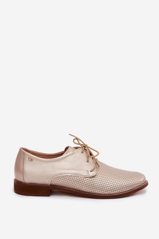 Eleganti scarpe in pelle da donna dorate con lacci Zazoo 4238