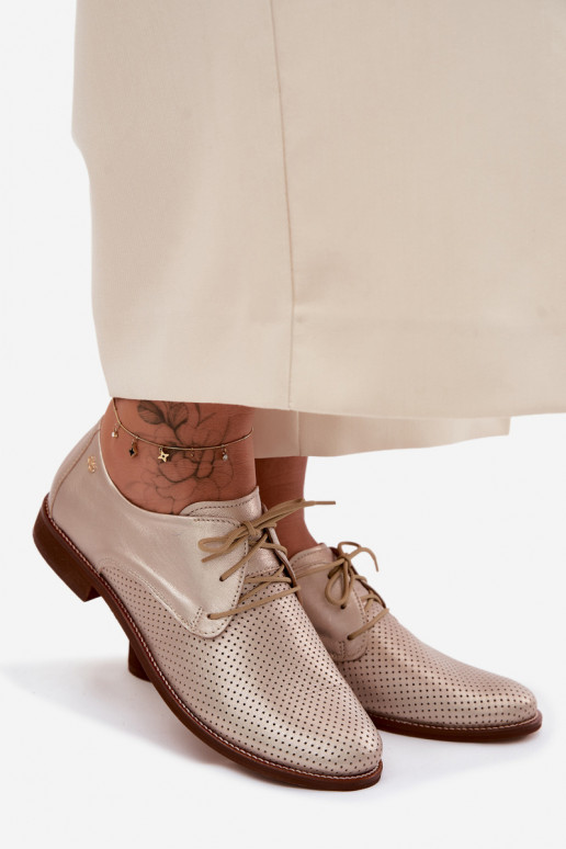 Eleganti scarpe in pelle da donna dorate con lacci Zazoo 4238