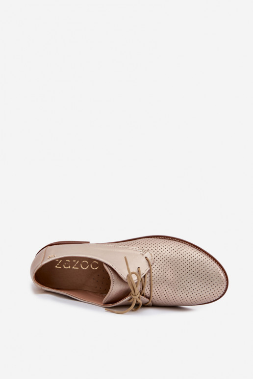 Eleganti scarpe in pelle da donna dorate con lacci Zazoo 4238