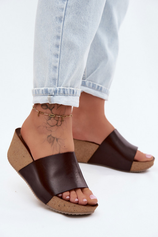 Zazoo 40291 Pantofole in pelle Femminile Abilitato KorkoAym Koturnie CzekoladoAe