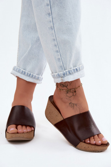 Zazoo 40291 Pantofole in pelle Femminile Abilitato KorkoAym Koturnie CzekoladoAe 2