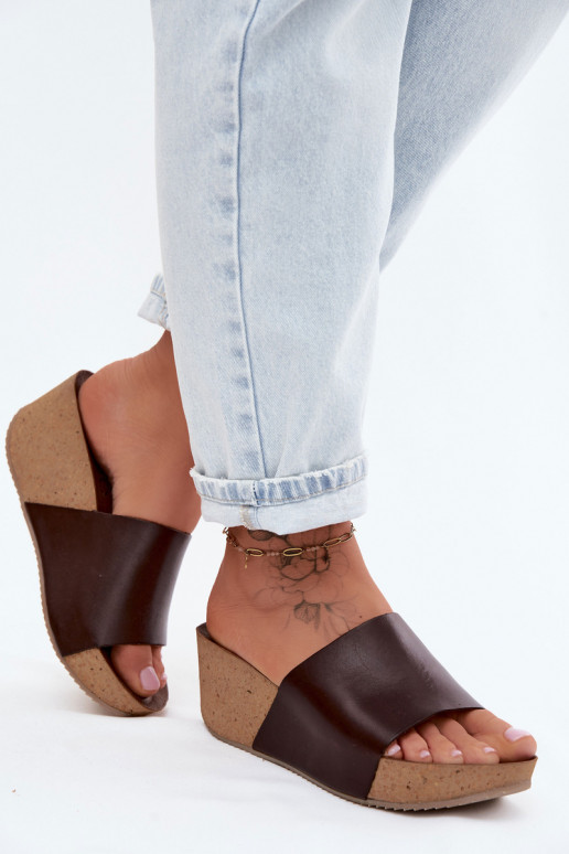 Zazoo 40291 Pantofole in pelle Femminile Abilitato KorkoAym Koturnie CzekoladoAe