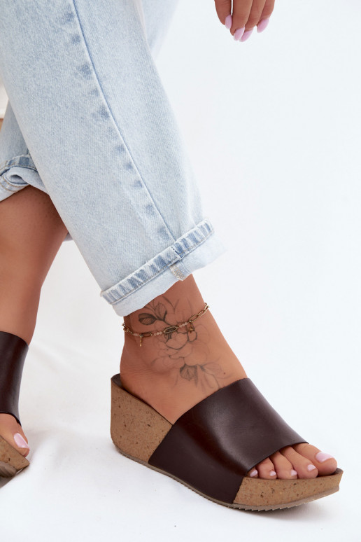 Zazoo 40291 Pantofole in pelle Femminile Abilitato KorkoAym Koturnie CzekoladoAe