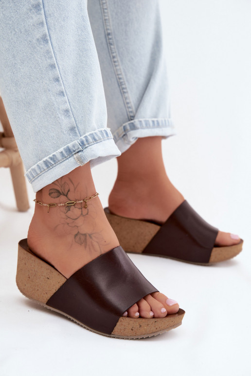 Zazoo 40291 Pantofole in pelle Femminile Abilitato KorkoAym Koturnie CzekoladoAe