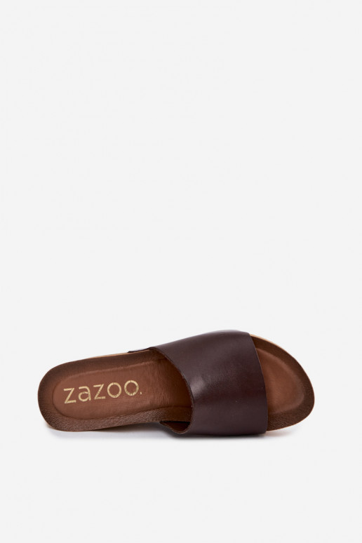Pantofole in pelle color cioccolato Zazoo 40291 con suola in sughero