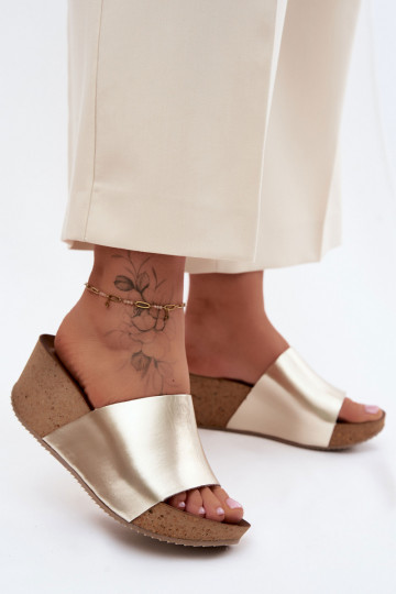 Zazoo 40291 Pantofole in pelle Femminile Abilitato KorkoAym Koturnie colore dorato 2