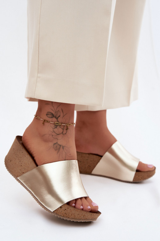 Pantofole in pelle dorata Zazoo 40291 con suola in sughero