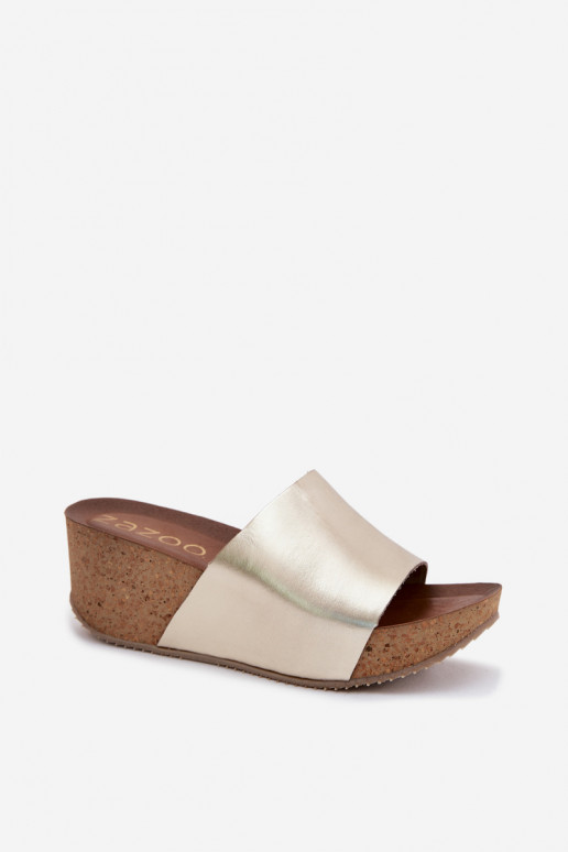 Pantofole in pelle dorata Zazoo 40291 con suola in sughero