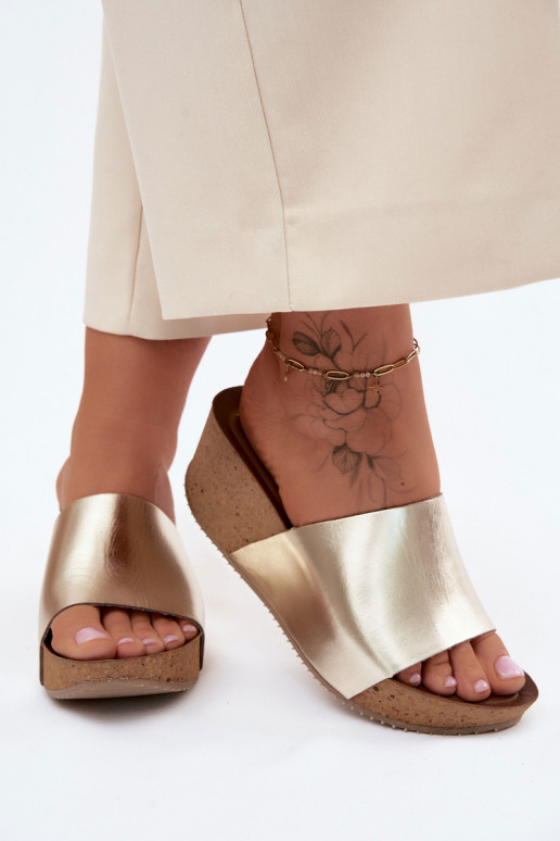 Pantofole in pelle dorata Zazoo 40291 con suola in sughero