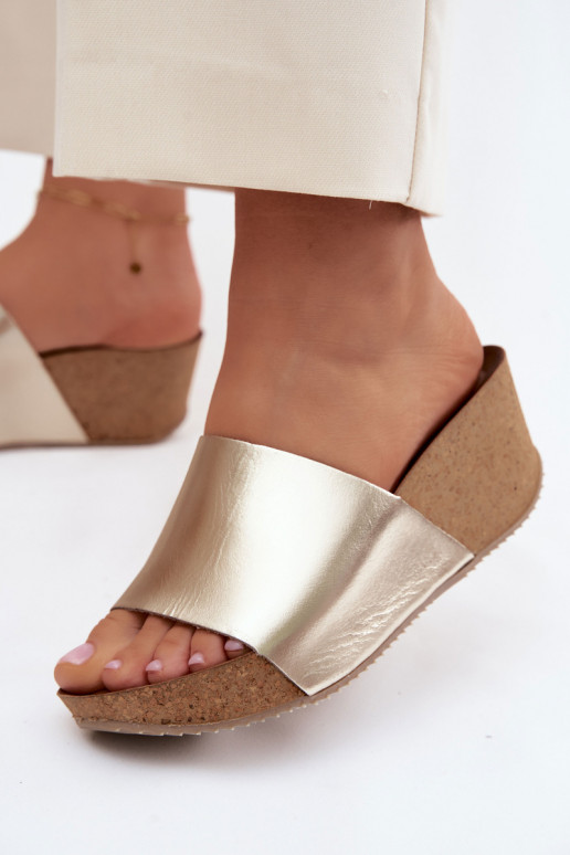 Pantofole in pelle dorata Zazoo 40291 con suola in sughero