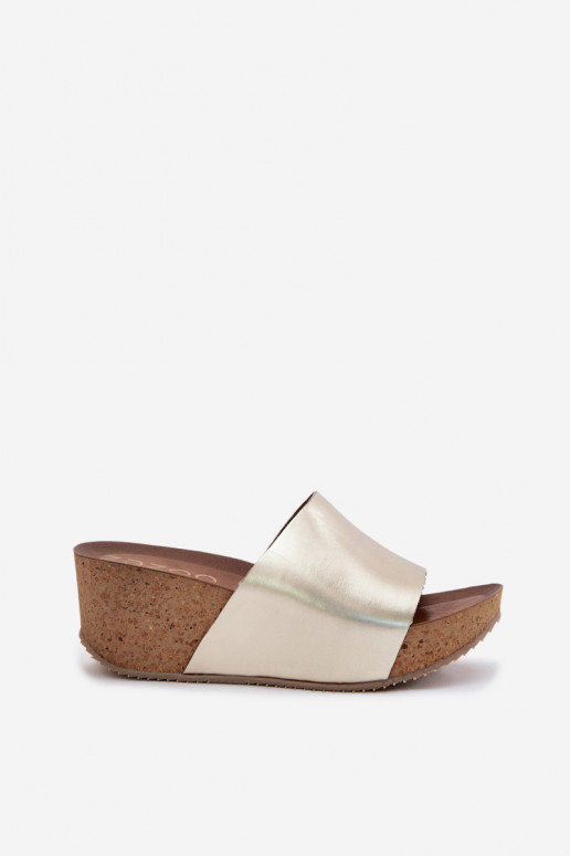 Pantofole in pelle dorata Zazoo 40291 con suola in sughero