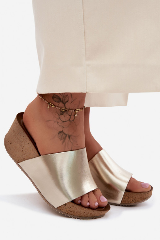 Pantofole in pelle dorata Zazoo 40291 con suola in sughero