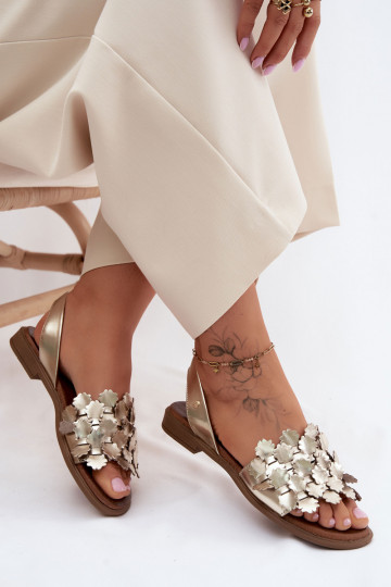 Sandali eleganti dorati da donna con tacco largo Zazoo 40468