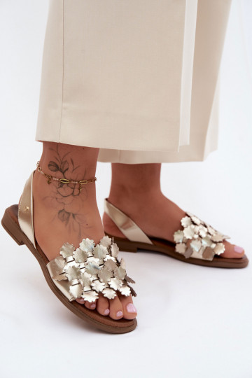 Sandali eleganti dorati da donna con tacco largo Zazoo 40468 2