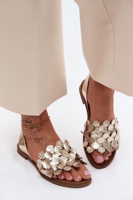 Sandali da donna con tacchi larghi Zazoo 40468 colore dorato