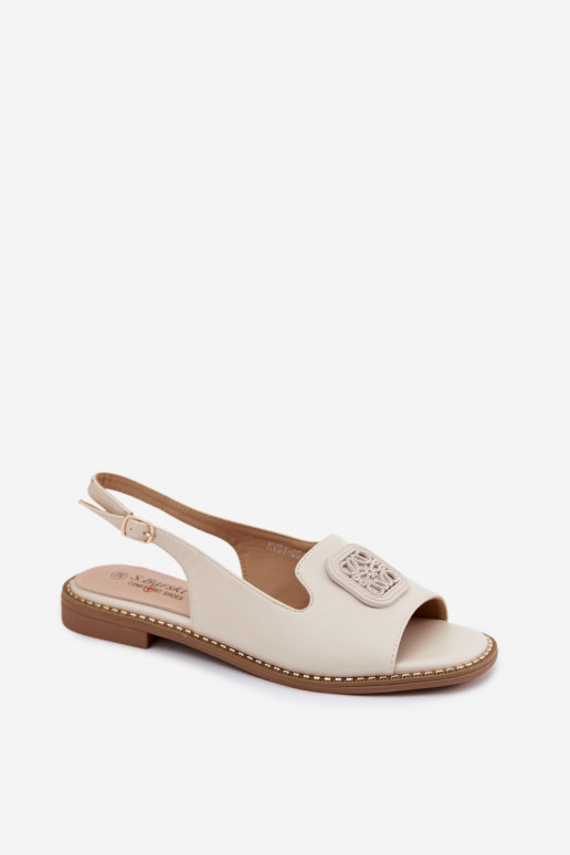 Sandali da donna color crema con tacco largo e ornamenti S.Barski