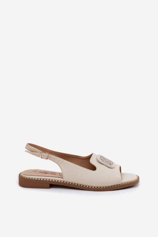 Sandali da donna color crema con tacco largo e ornamenti S.Barski