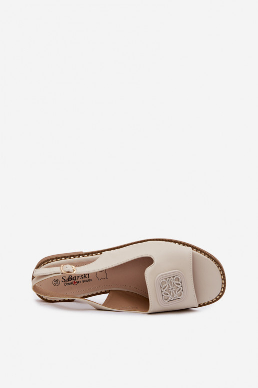 Sandali da donna color crema con tacco largo e ornamenti S.Barski