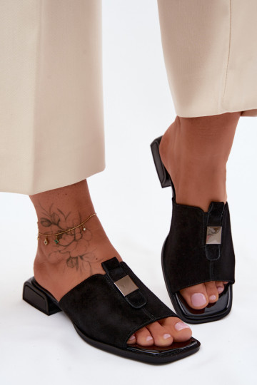 Pantofole da donna nere eleganti in suede naturale D&A