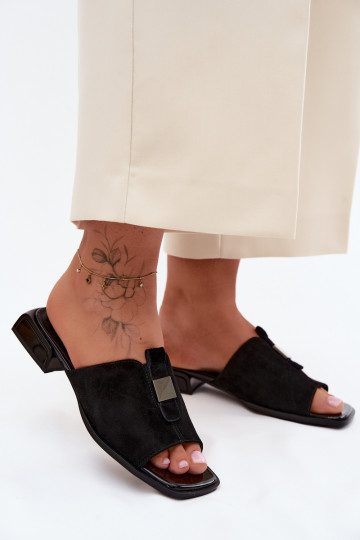 Pantofole da donna nere eleganti in suede naturale D&A 2