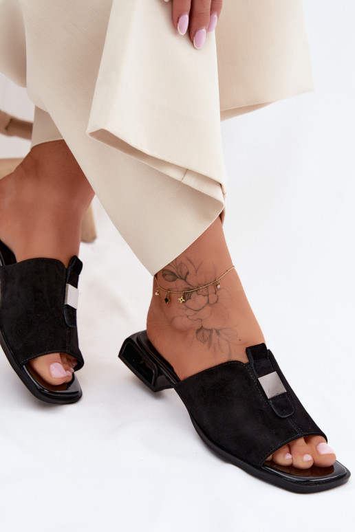 Pantofole da donna nere eleganti in suede naturale D&A