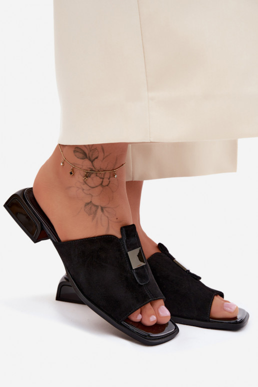 Pantofole da donna nere eleganti in suede naturale D&A