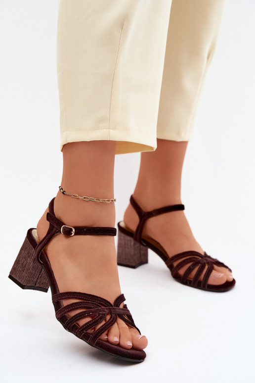 Aksamitne Sandali con tacco alto da donna D&A SR61-0102 CzekoladoAe
