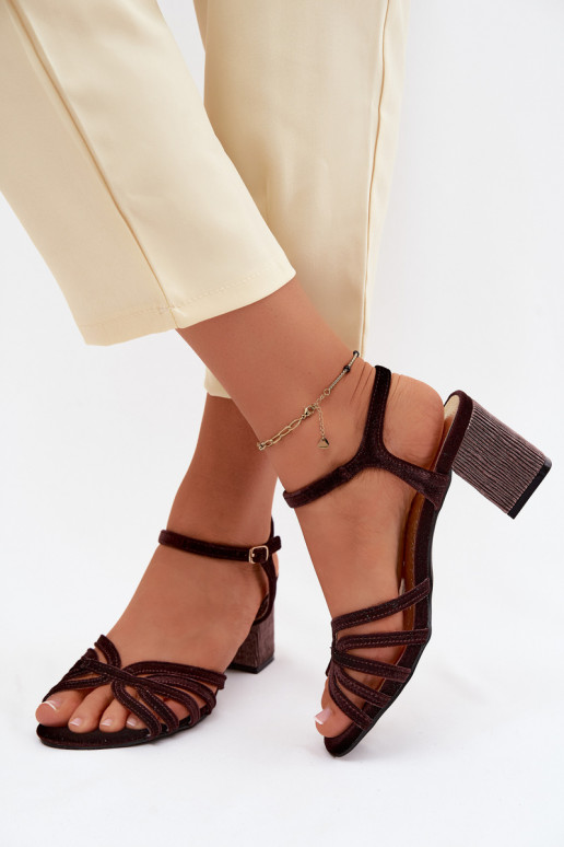 Aksamitne Sandali con tacco alto da donna D&A SR61-0102 CzekoladoAe