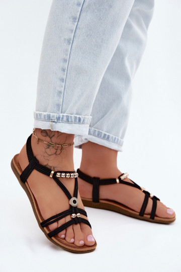 Sandali bassi da donna con strisce colore nero Zelda