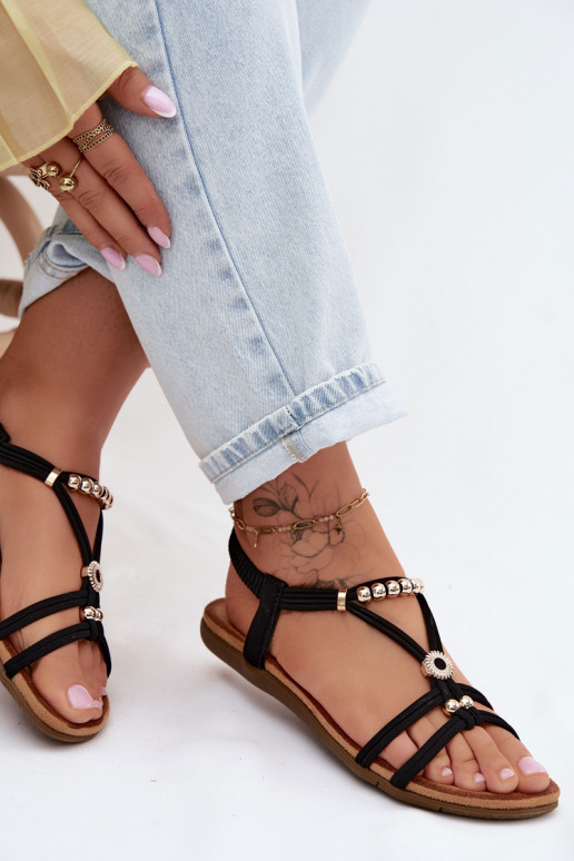 Sandali bassi da donna con strisce colore nero Zelda