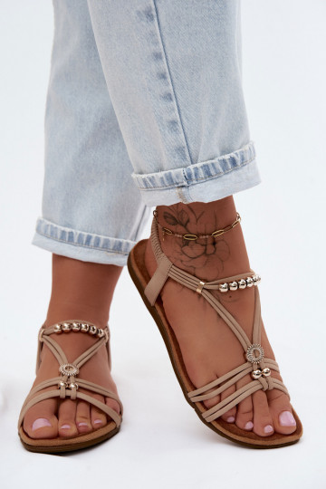 Sandali bassi da donna con strisce beige Zelda