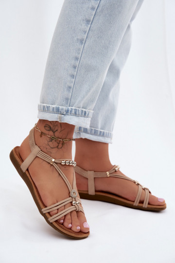Sandali bassi da donna con strisce beige Zelda 2