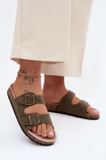 Ciabatte da donna khaki con fibbie su suola di sughero Harleen 2