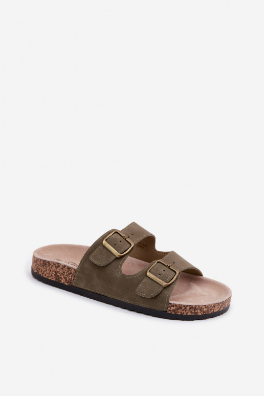 Pantofole da donna con fibbie Su suola in sughero colore kaki Harleen