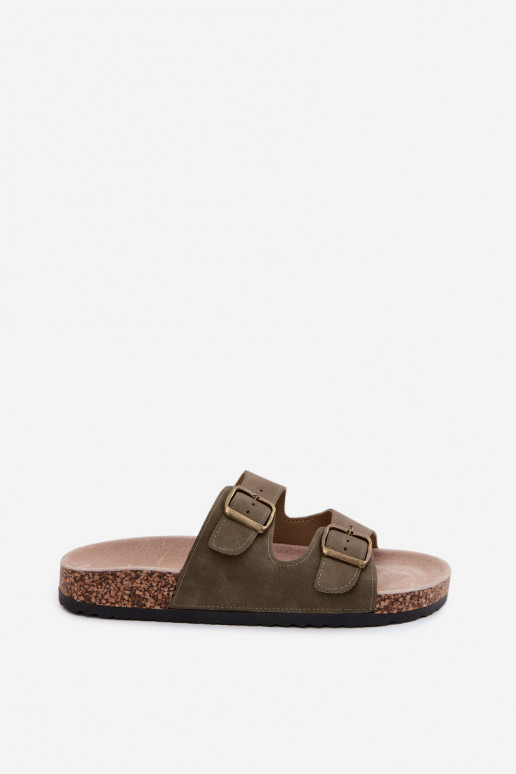 Ciabatte da donna khaki con fibbie su suola di sughero Harleen