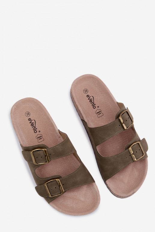 Ciabatte da donna khaki con fibbie su suola di sughero Harleen