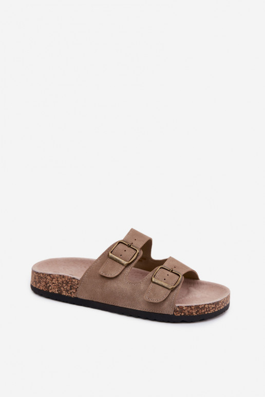 Ciabatte da donna khaki con fibbie su suola di sughero Harleen