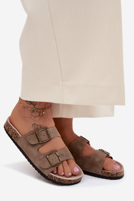 Ciabatte da donna khaki con fibbie su suola di sughero Harleen