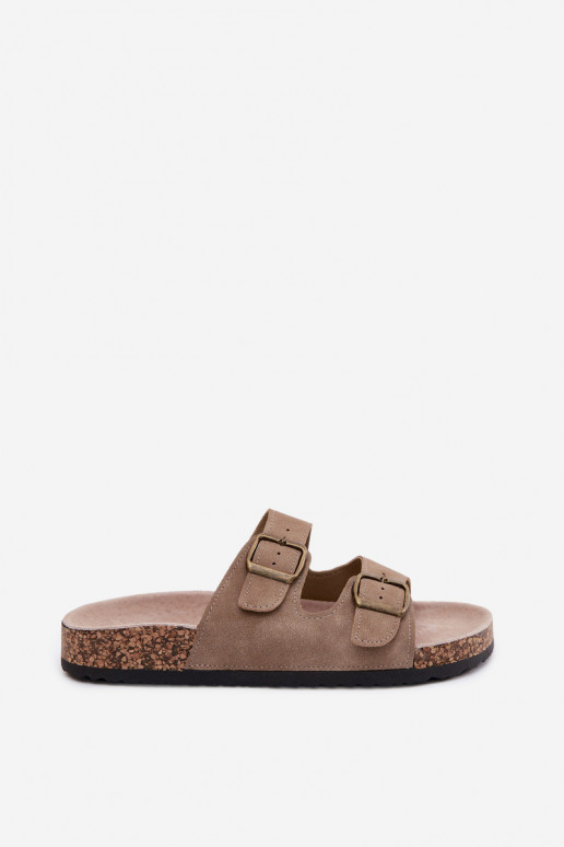 Ciabatte da donna khaki con fibbie su suola di sughero Harleen