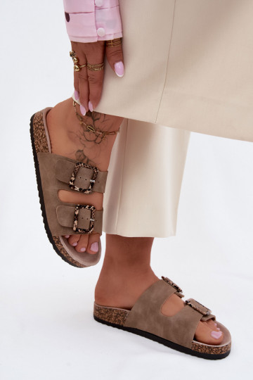 Pantofole da donna Su suola in sughero con fibbie modelli di serpenti beige Melia 2